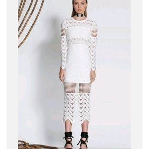 REVOLVE PREMONITION STATE OF GRACE DRESS WHITE MIDI LACE LONG SLEEVE SIZ…